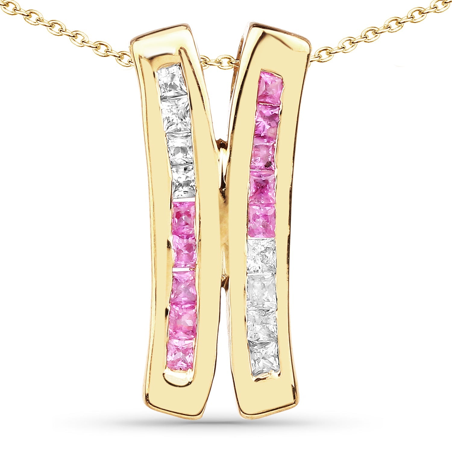 14K Yellow Gold Plated 1.08 Carat Genuine Pink Sapphire and White Sapphire .925 Sterling Silver Pendant by Bids.com