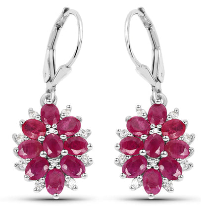 4.30 Carat Genuine Ruby and White Zircon .925 Sterling Silver Earrings  DestGlow