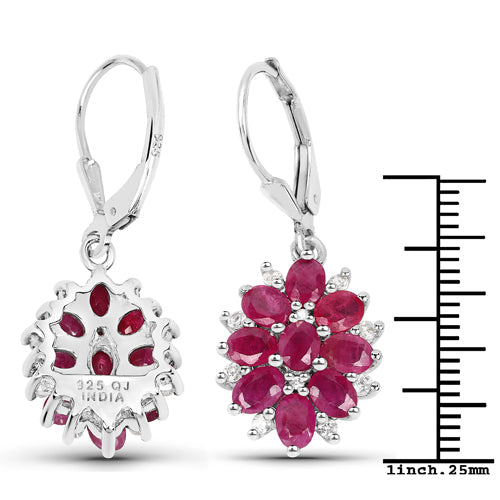 4.30 Carat Genuine Ruby and White Zircon .925 Sterling Silver Earrings  DestGlow