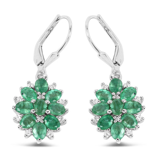 3.04 Carat Genuine Zambian Emerald and White Zircon .925 Sterling Silver Earrings by Bids.com