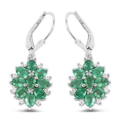 3.04 Carat Genuine Zambian Emerald and White Zircon .925 Sterling Silver Earrings by Bids.com