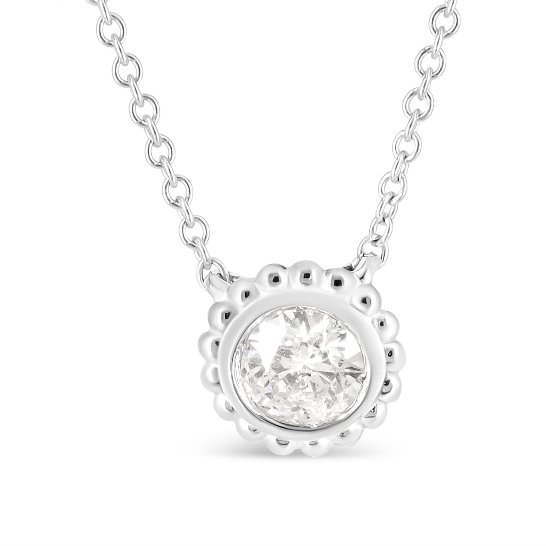 10K White Gold 1/2 Cttw Bezel Set Round Diamond Sunflower Finish 18" Pendant Necklace (I-J Color, I1-I2 Clarity) by Bids.com