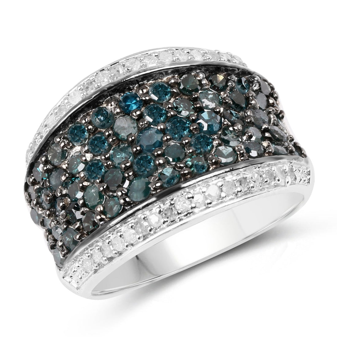 1.38 Carat Genuine Blue Diamond and White Diamond .925 Sterling Silver Ring by Bids.com
