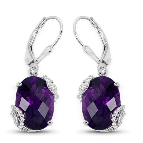 10.18 Carat Genuine Amethyst and White Topaz .925 Sterling Silver Earrings by Bids.com