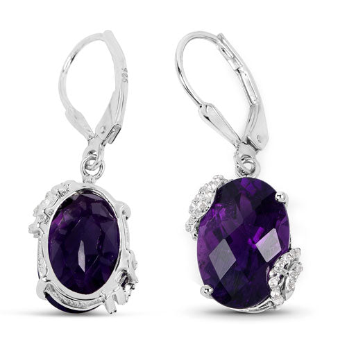 10.18 Carat Genuine Amethyst and White Topaz .925 Sterling Silver Earrings by Bids.com