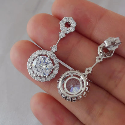 4 Carat Crystal Drop Dangle Earrings with Round Halo Design by Sparkala