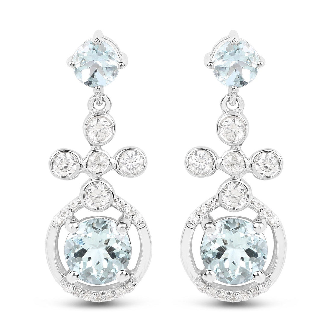 4.42 Carat Genuine Aquamarine and White Zircon .925 Sterling Silver Earrings 