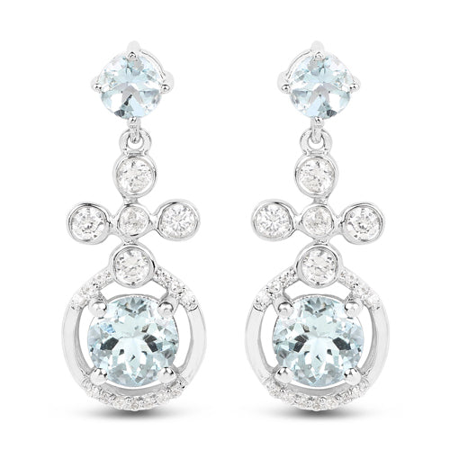 4.42 Carat Genuine Aquamarine and White Zircon .925 Sterling Silver Earrings by Bids.com