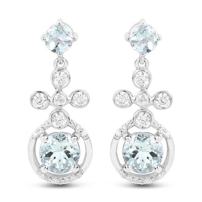 4.42 Carat Genuine Aquamarine and White Zircon .925 Sterling Silver Earrings by Bids.com