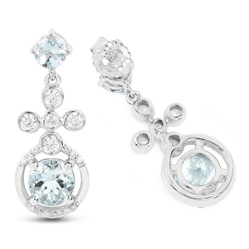 4.42 Carat Genuine Aquamarine and White Zircon .925 Sterling Silver Earrings by Bids.com