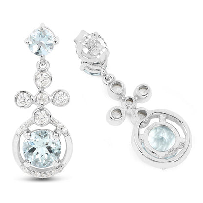 4.42 Carat Genuine Aquamarine and White Zircon .925 Sterling Silver Earrings by Bids.com