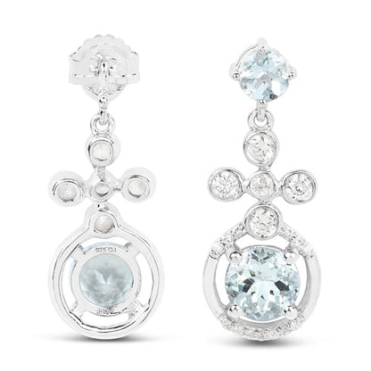 4.42 Carat Genuine Aquamarine and White Zircon .925 Sterling Silver Earrings by Bids.com