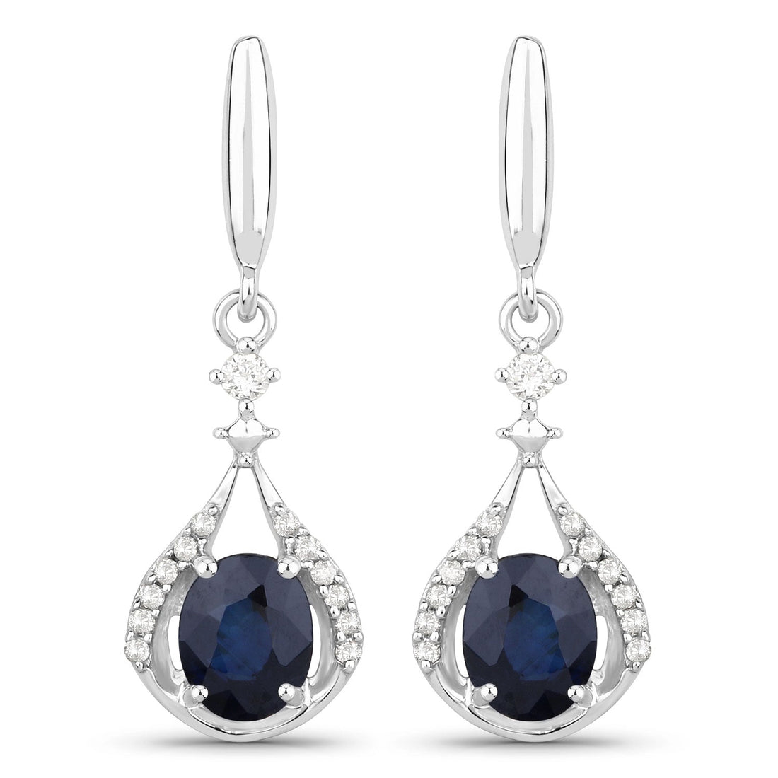 0.86 Carat Genuine Blue Sapphire and White Diamond 14K White Gold Earrings 