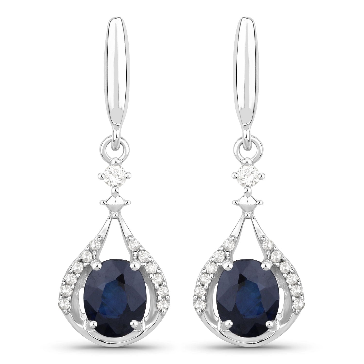 0.86 Carat Genuine Blue Sapphire and White Diamond 14K White Gold Earrings 
