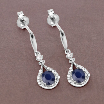0.86 Carat Genuine Blue Sapphire and White Diamond 14K White Gold Earrings by Bids.com