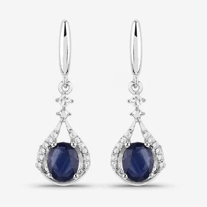 0.86 Carat Genuine Blue Sapphire and White Diamond 14K White Gold Earrings by Bids.com