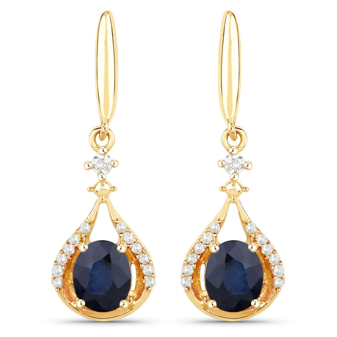 0.86 Carat Genuine Blue Sapphire and White Diamond 14K Yellow Gold Earrings 