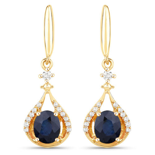 0.86 Carat Genuine Blue Sapphire and White Diamond 14K Yellow Gold Earrings  DestGlow