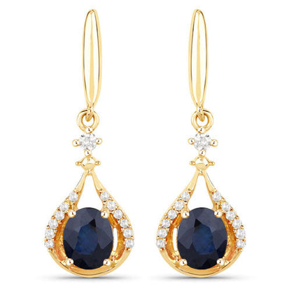 0.86 Carat Genuine Blue Sapphire and White Diamond 14K Yellow Gold Earrings  DestGlow