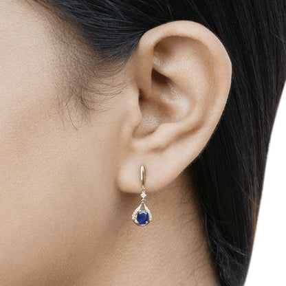 0.86 Carat Genuine Blue Sapphire and White Diamond 14K Yellow Gold Earrings  DestGlow