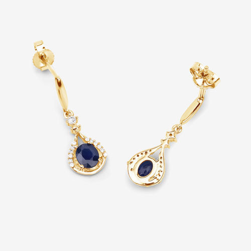 0.86 Carat Genuine Blue Sapphire and White Diamond 14K Yellow Gold Earrings  DestGlow