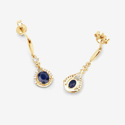 0.86 Carat Genuine Blue Sapphire and White Diamond 14K Yellow Gold Earrings  DestGlow