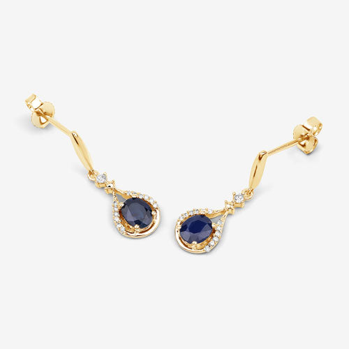 0.86 Carat Genuine Blue Sapphire and White Diamond 14K Yellow Gold Earrings  DestGlow