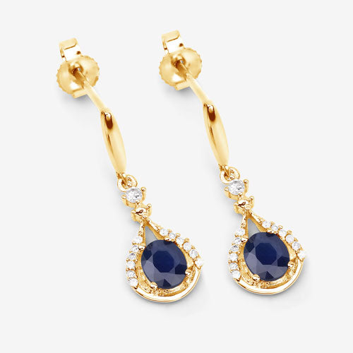 0.86 Carat Genuine Blue Sapphire and White Diamond 14K Yellow Gold Earrings  DestGlow
