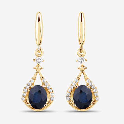 0.86 Carat Genuine Blue Sapphire and White Diamond 14K Yellow Gold Earrings  DestGlow