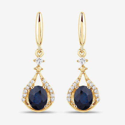 0.86 Carat Genuine Blue Sapphire and White Diamond 14K Yellow Gold Earrings  DestGlow