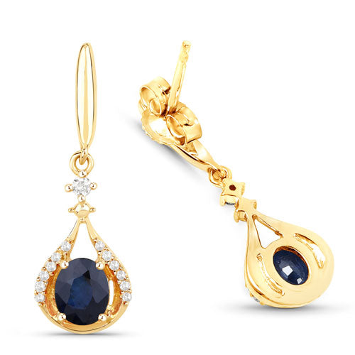 0.86 Carat Genuine Blue Sapphire and White Diamond 14K Yellow Gold Earrings  DestGlow