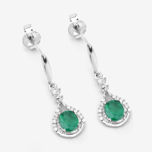 0.70 Carat Genuine Zambian Emerald and White Diamond 14K White Gold Earrings  DestGlow