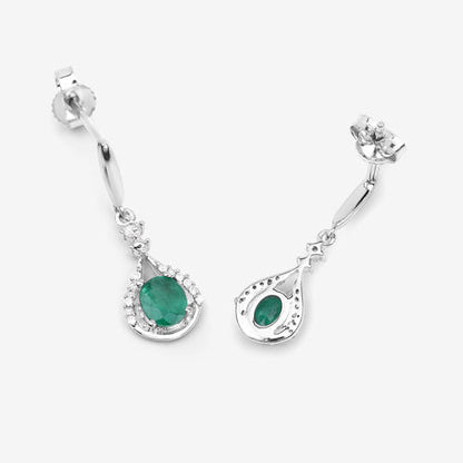 0.70 Carat Genuine Zambian Emerald and White Diamond 14K White Gold Earrings  DestGlow