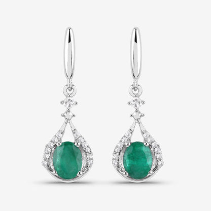 0.70 Carat Genuine Zambian Emerald and White Diamond 14K White Gold Earrings  DestGlow