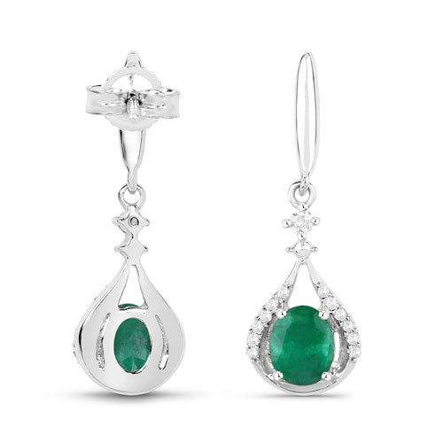 0.70 Carat Genuine Zambian Emerald and White Diamond 14K White Gold Earrings  DestGlow