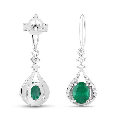 0.70 Carat Genuine Zambian Emerald and White Diamond 14K White Gold Earrings  DestGlow