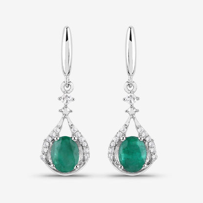 0.70 Carat Genuine Zambian Emerald and White Diamond 14K White Gold Earrings by Avera Group