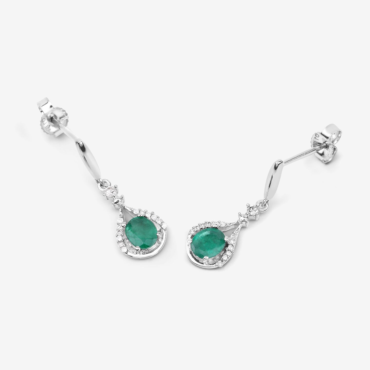 0.70 Carat Genuine Zambian Emerald and White Diamond 14K White Gold Earrings by Avera Group