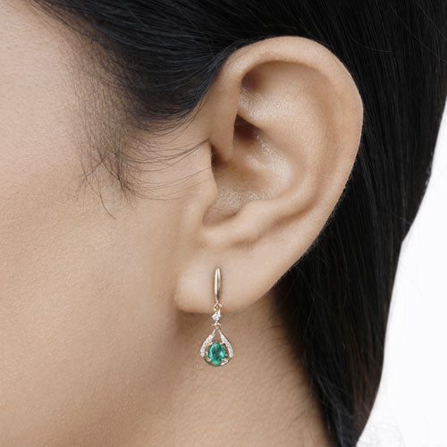 0.70 Carat Genuine Zambian Emerald and White Diamond 14K Yellow Gold Earrings  DestGlow