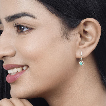 0.70 Carat Genuine Zambian Emerald and White Diamond 14K Yellow Gold Earrings  DestGlow