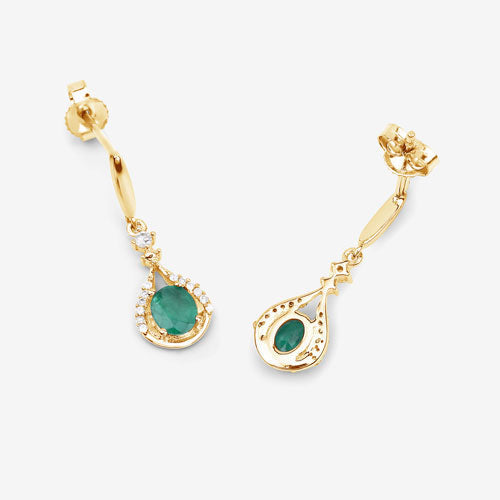 0.70 Carat Genuine Zambian Emerald and White Diamond 14K Yellow Gold Earrings  DestGlow