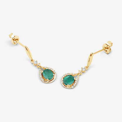 0.70 Carat Genuine Zambian Emerald and White Diamond 14K Yellow Gold Earrings  DestGlow