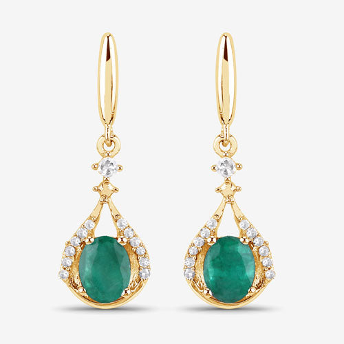 0.70 Carat Genuine Zambian Emerald and White Diamond 14K Yellow Gold Earrings  DestGlow