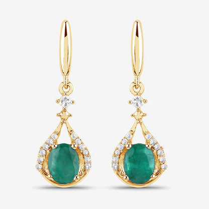 0.70 Carat Genuine Zambian Emerald and White Diamond 14K Yellow Gold Earrings  DestGlow