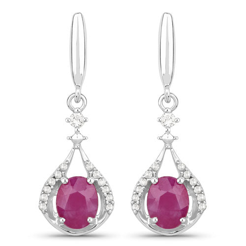 0.70 Carat Genuine Ruby and White Diamond 14K White Gold Earrings  DestGlow