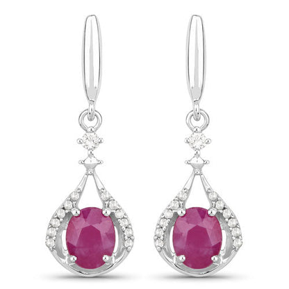 0.70 Carat Genuine Ruby and White Diamond 14K White Gold Earrings  DestGlow