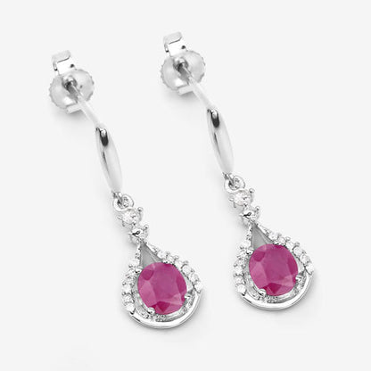 0.70 Carat Genuine Ruby and White Diamond 14K White Gold Earrings  DestGlow