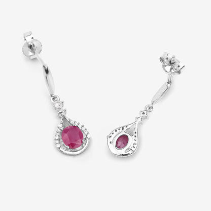 0.70 Carat Genuine Ruby and White Diamond 14K White Gold Earrings  DestGlow