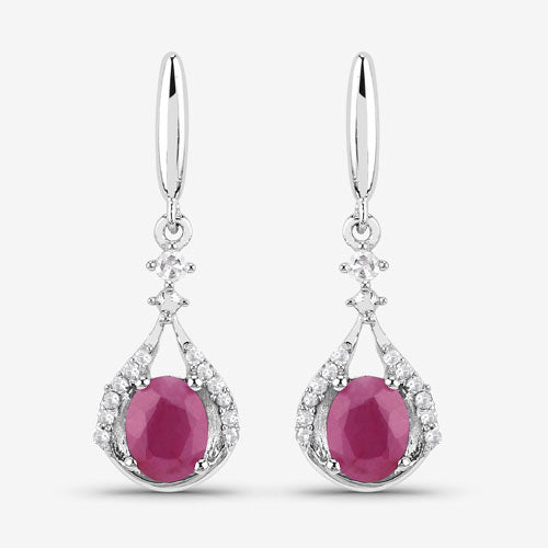 0.70 Carat Genuine Ruby and White Diamond 14K White Gold Earrings  DestGlow