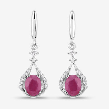 0.70 Carat Genuine Ruby and White Diamond 14K White Gold Earrings  DestGlow